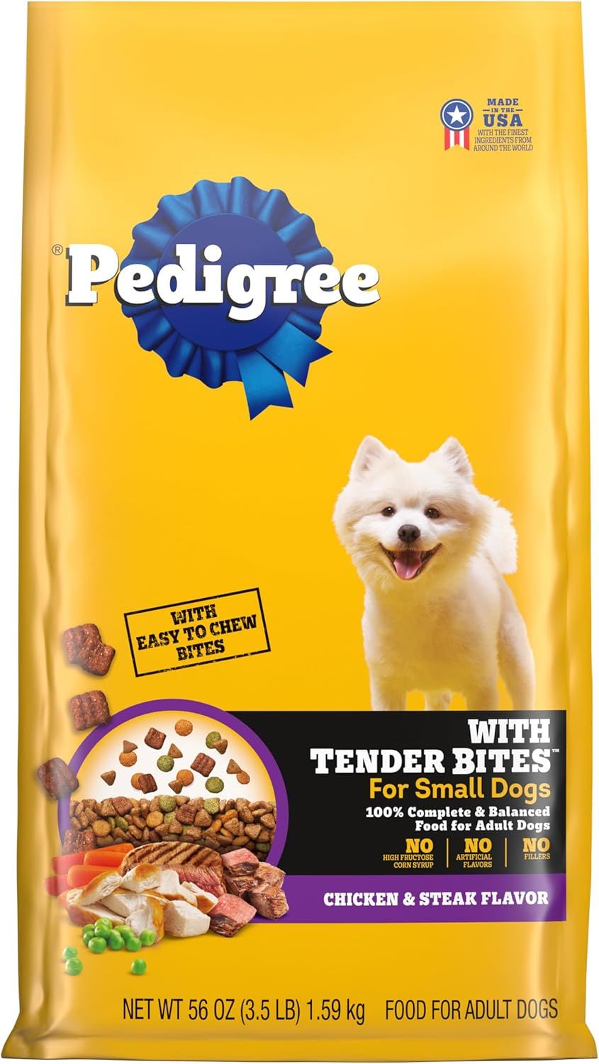 Pedigree With Tender Bites for Small Dogs Adult Dry Dog Food, Chicken and Steak Flavor, 3.5 lb. Bag