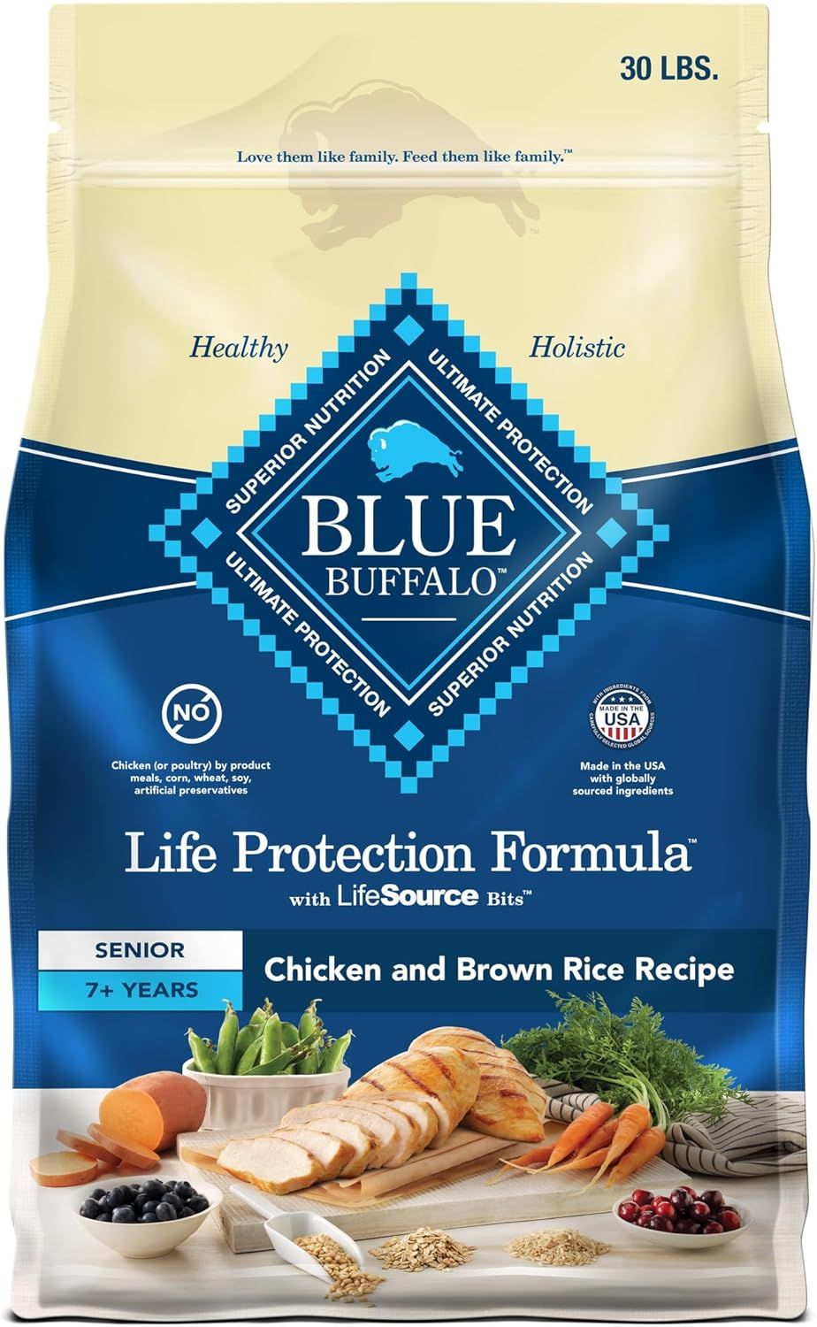 Blue Buffalo Life Protection Formula Senior Dry Dog Food, Supports Joint Health and Mobility, Made with Natural Ingredients, Chicken & Brown