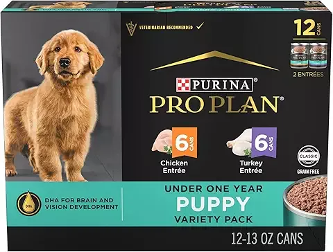 Purina Pro Plan Development Grain Free Chicken Entree and Grain Free Turkey Entree Puppy Wet Dog Food Variety Pack - (Pack of 12) 13 oz. Can