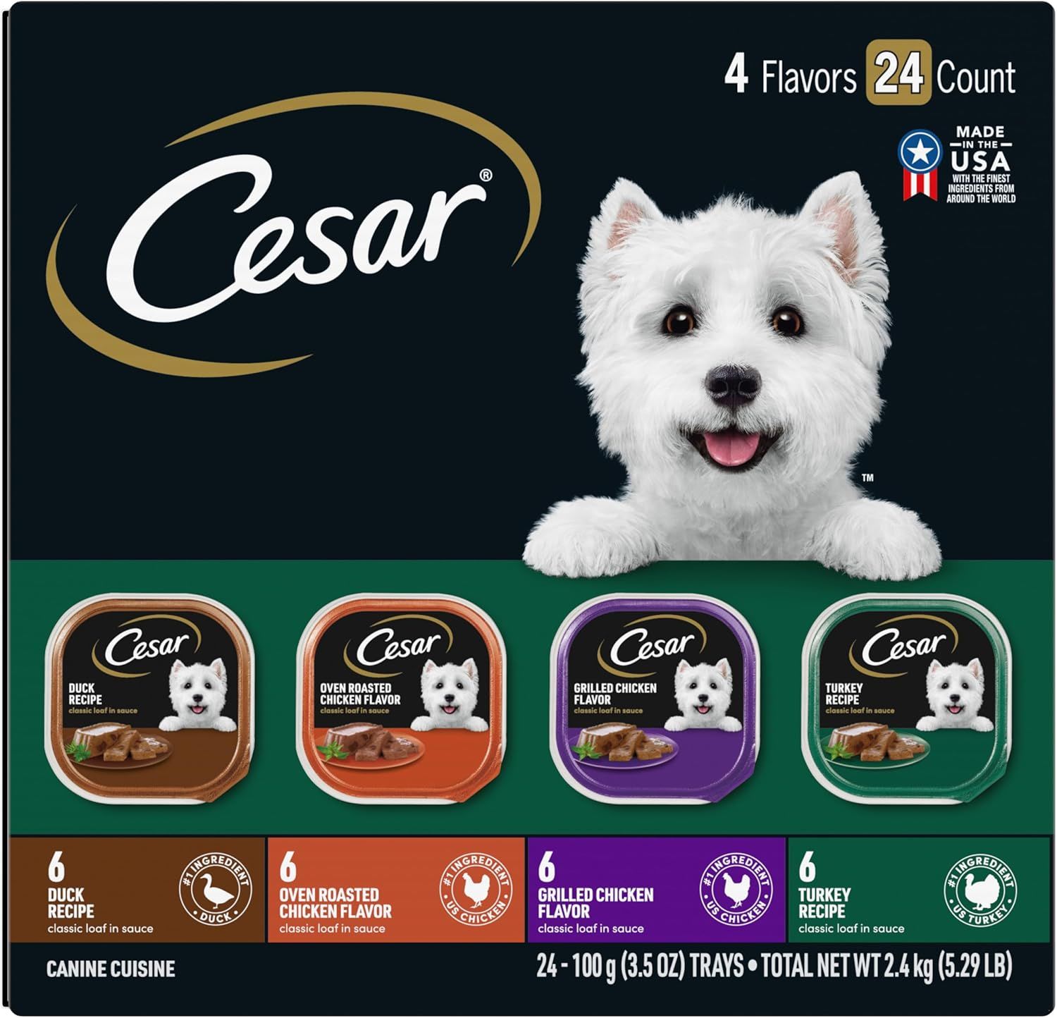 CESAR Adult Wet Dog Food Classic Loaf in Sauce Poultry Variety Pack,. Easy Peel Trays with Real Chicken, Turkey or Duck, 3.5 Ounce (Pack of