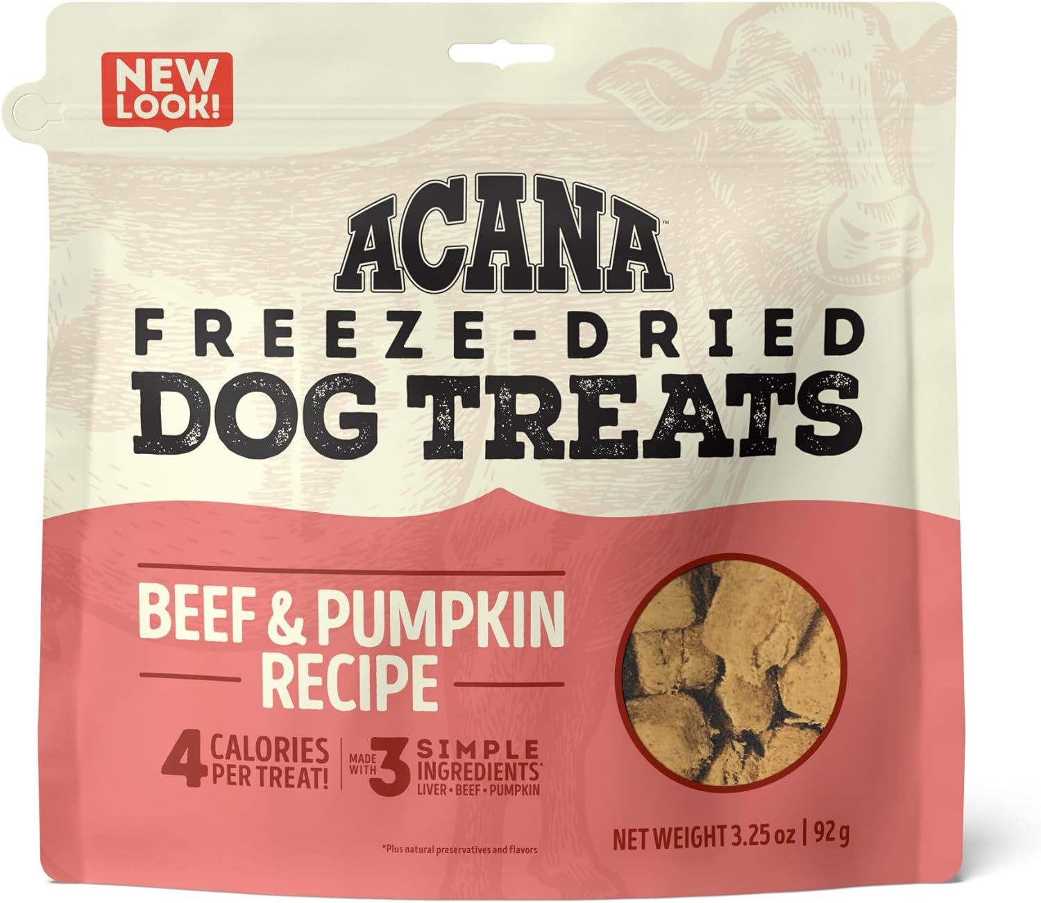 Singles Freeze Dried Dog Treats, Limited Ingredient Grain Free Beef & Pumpkin Recipe, 3.25oz