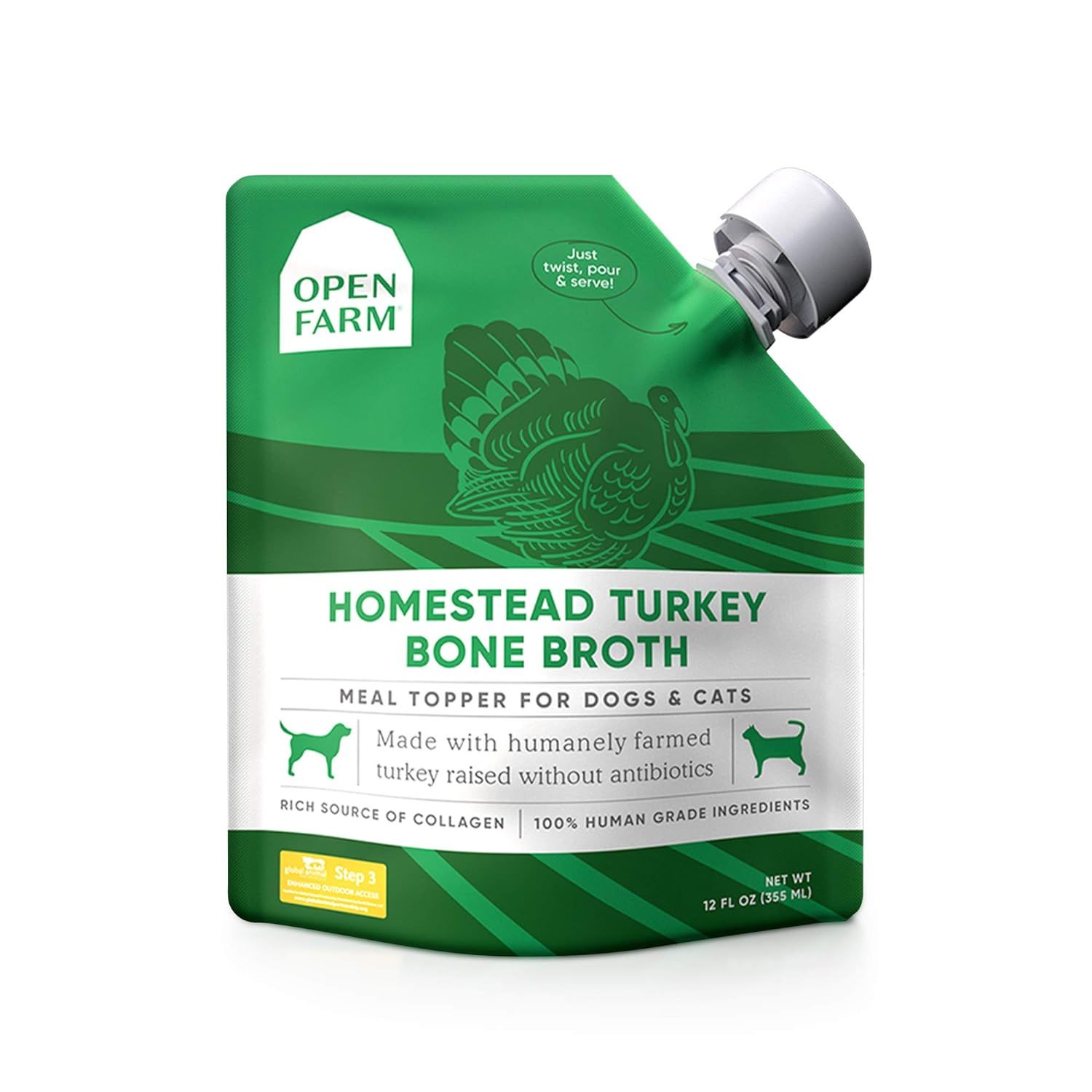 Open Farm Bone Broth, Food Topper for Both Dogs and Cats with Responsibly Sourced Meat and Superfoods Without Artificial Flavors or Preserva