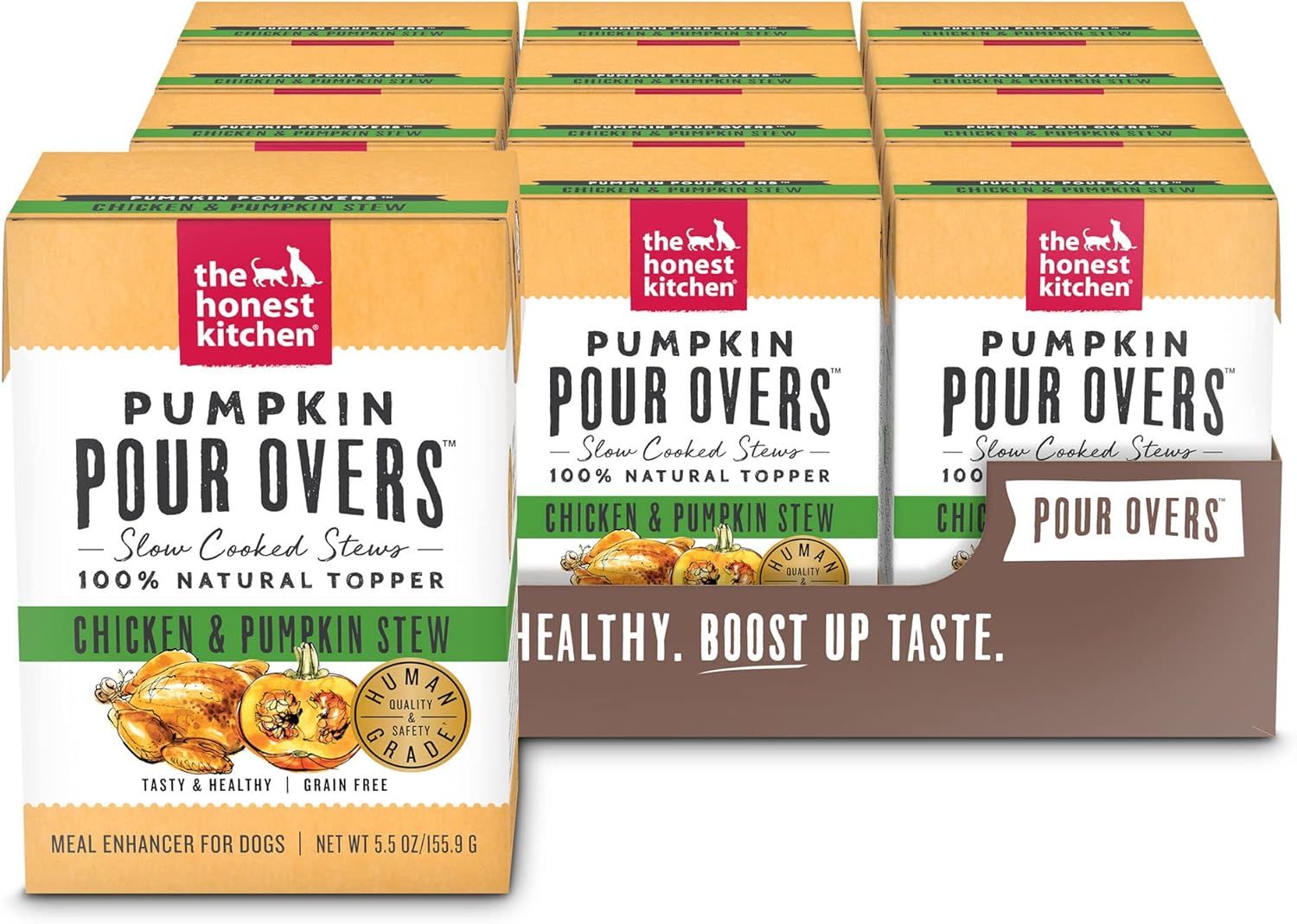 The Honest Kitchen Pumpkin POUR OVERS Wet Toppers for Dogs (Pack of 12), 5.5 oz - Chicken Stew