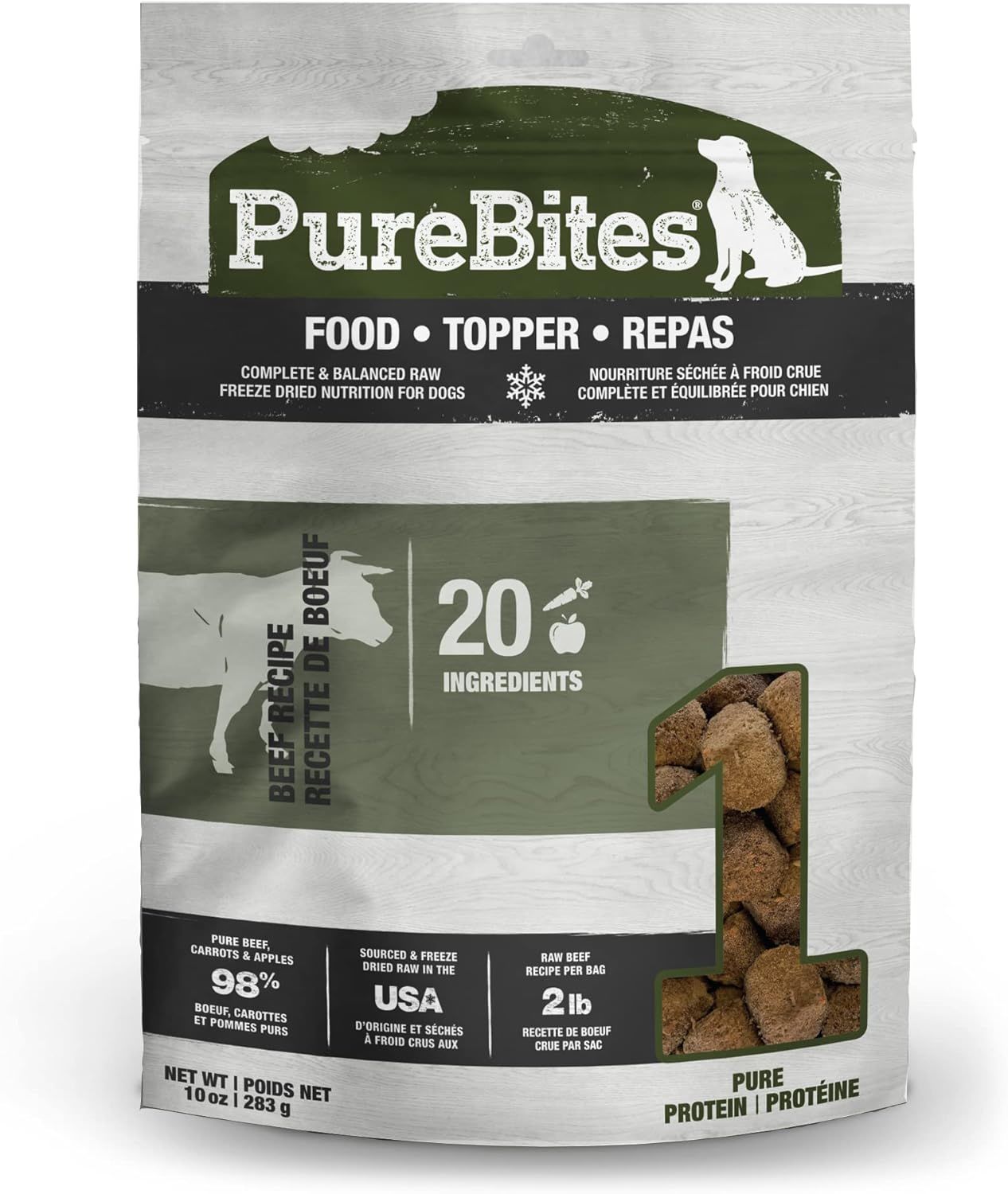 PureBites Beef Freeze Dried Dog Food • Topper, 20 Ingredients, Made in USA, 10oz