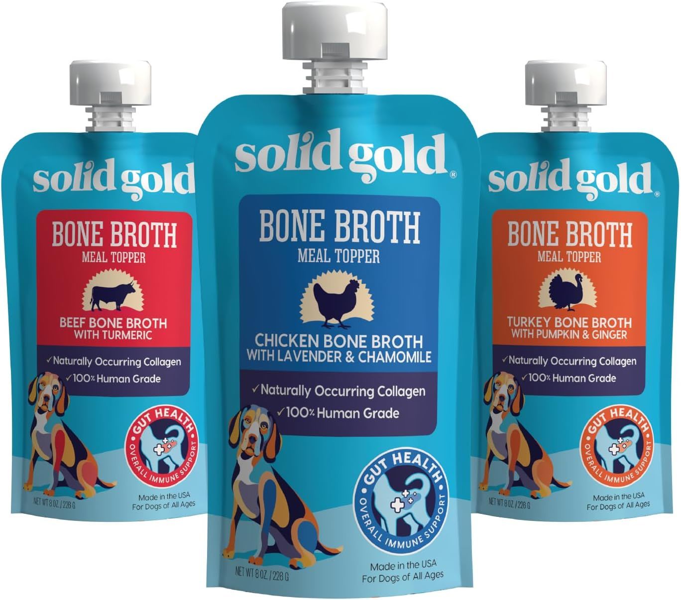 Solid Gold Bone Broth for Dogs - Dog Food Topper Rich in Collagen & Superfoods - Nutrient Dense Dog Gravy Topper for Dry Food - Promotes Gut