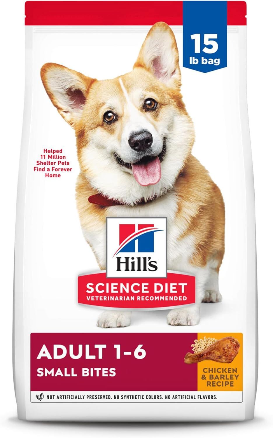 Hill's Science Diet Adult 1-6, Adult 1-6 Premium Nutrition, Small Kibble, Dry Dog Food, Chicken & Barley, 15 lb Bag