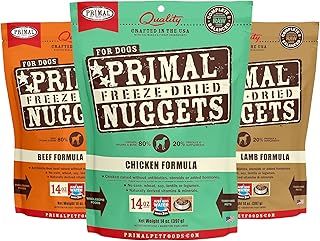 Primal Freeze Dried Dog Food Nuggets Classic Protein Bundle, Chicken, Beef & Lamb - Complete Balanced Meal, Topper or Treat, Premium, Health