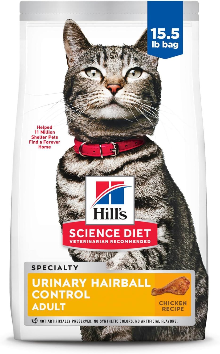 Hill's Science Diet Urinary Hairball Control, Adult 1-6, Urinary Track Health & Hairball Control Support, Dry Cat Food, Chicken Recipe, 15.5