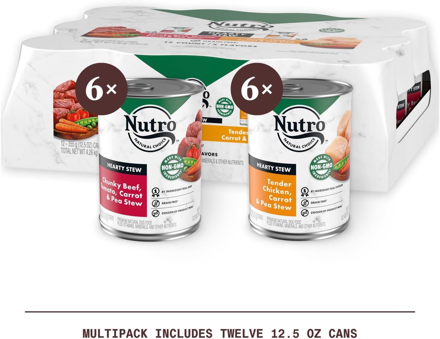 NUTRO HEARTY STEW Adult Natural Grain Free Wet Dog Food Cuts in Gravy, Tender Chicken, Carrot & Pea Stew and Chunky Beef, Tomato, Carrot & P