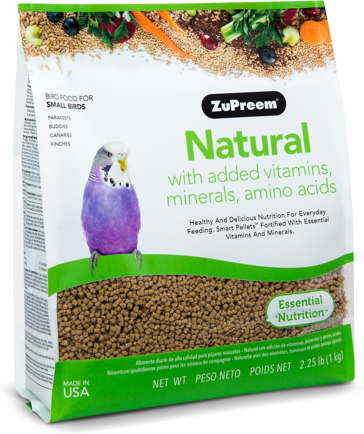 ZuPreem Natural Bird Pellets, Daily Bird Food for Parakeet, Budgie, Parrotlet, Dove, Core Nutrition for Small Birds, Added Vitamins, Made in