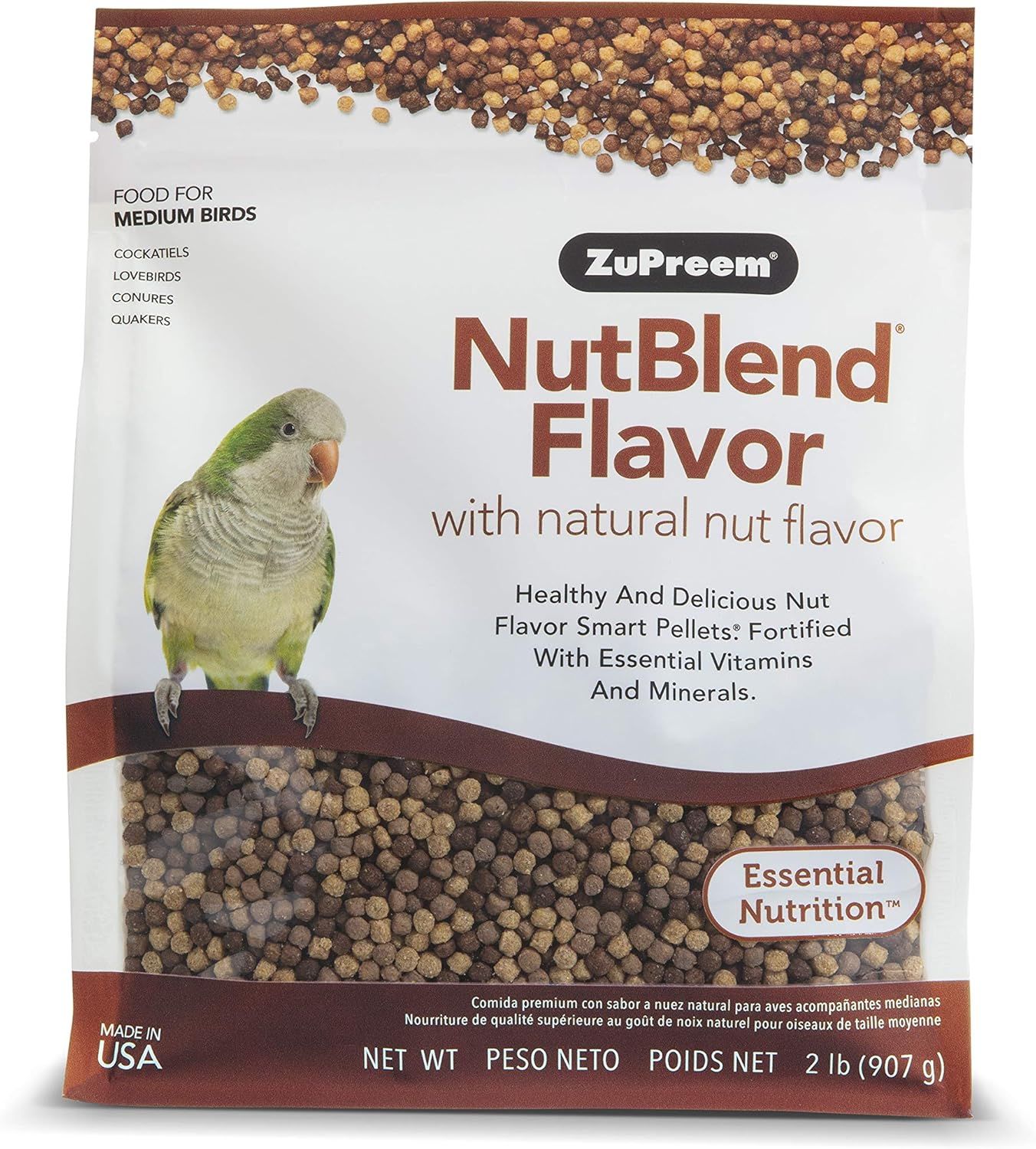 ZuPreem NutBlend Bird Pellets, Daily Bird Food for Cockatiel, Lovebird, Quaker, Small Conure, Lorikeet, Core Nutrition for Medium Birds, Mad