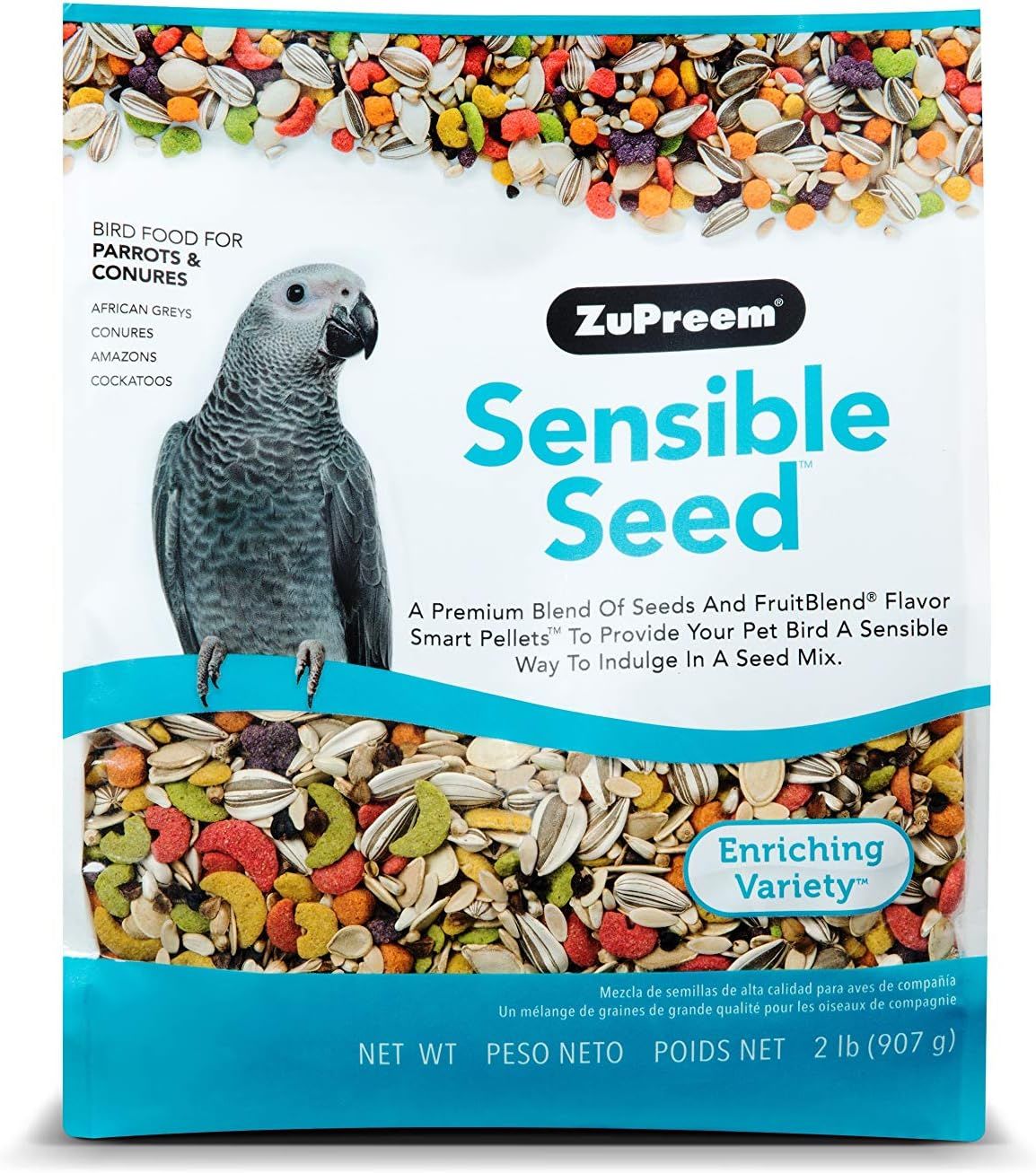 ZuPreem Sensible Seed Bird Food, Parrot, Conure, Caique, African Grey, Eclectus, Small Cockatoo, Seed and Pellet Blend for Medium Large Bird