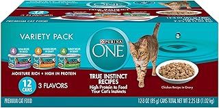 Purina ONE Natural, High Protein Wet Cat Food Variety Pack, True Instinct Turkey, Chicken and Tuna Recipes - (Pack of 2 Packs of 12) 3 oz. C