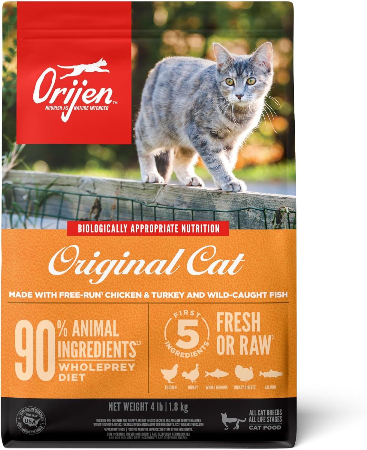 ORIJEN Original Cat, Grain Free Dry Cat Food for All Life Stages, With WholePrey Ingredients, 4lb