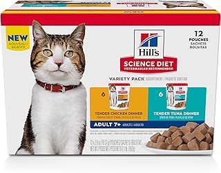 Hill's Science Diet Adult 7+, Senior Adult 7+ Premium Nutrition, Wet Cat Food, Variety Case: Chicken; Tuna Stew, 2.8 oz Pouch Variety Case,